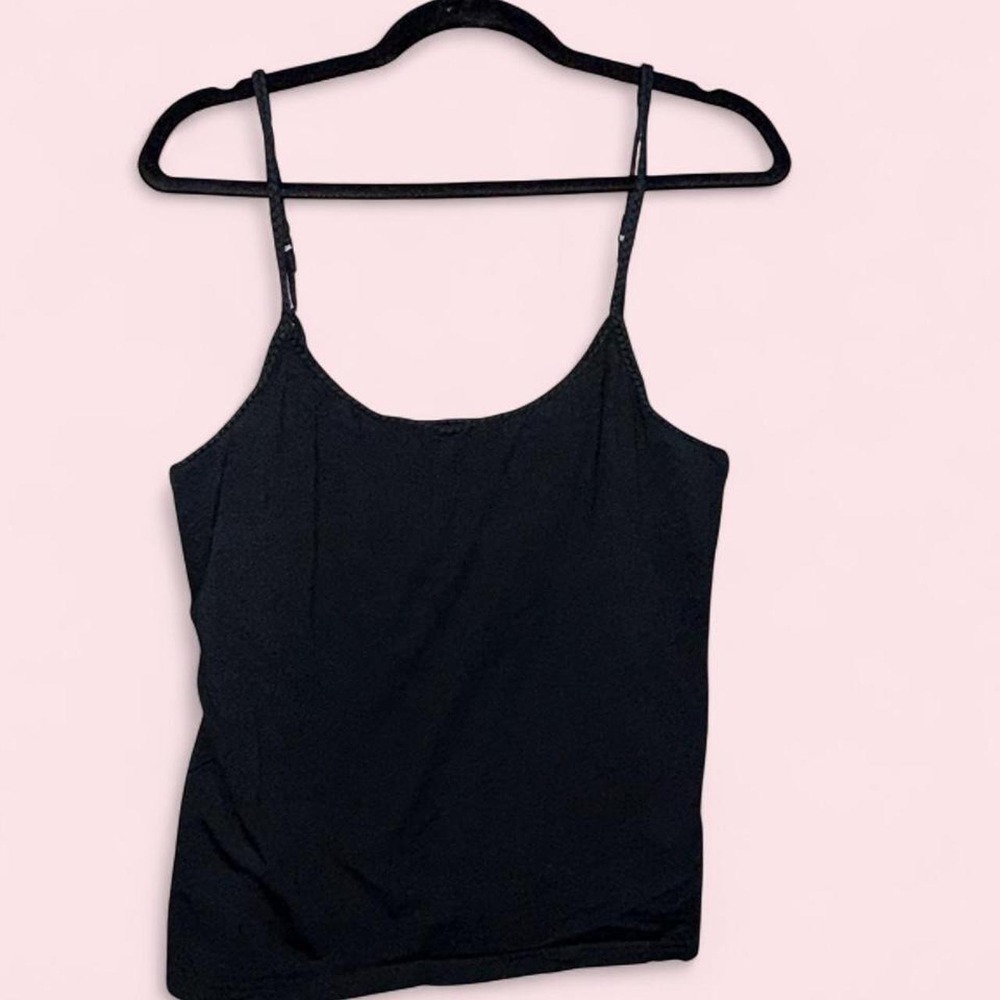 Apostrophe Black Stretch Cami Tank Top Womens Large Braided Adjustable Straps